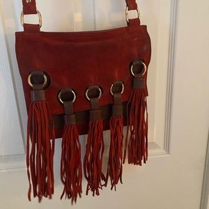 FREE PEOPLE Red Suede Fringe Crossbody